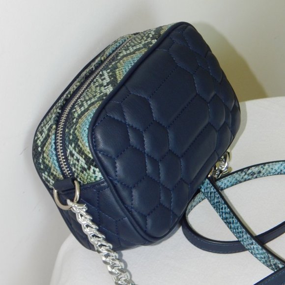 NWT CAVALLI CLASS Chain Link Python Print Top Dark Blue Small Cross-body Bag - Picture 10 of 13